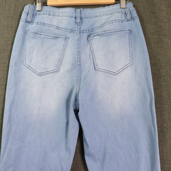 YMI GiGi Fit Flare Jeans Junior’s 13 / 31 Light Wash Wide Leg Raw Hem Retro Y2K - Picture 7 of 13